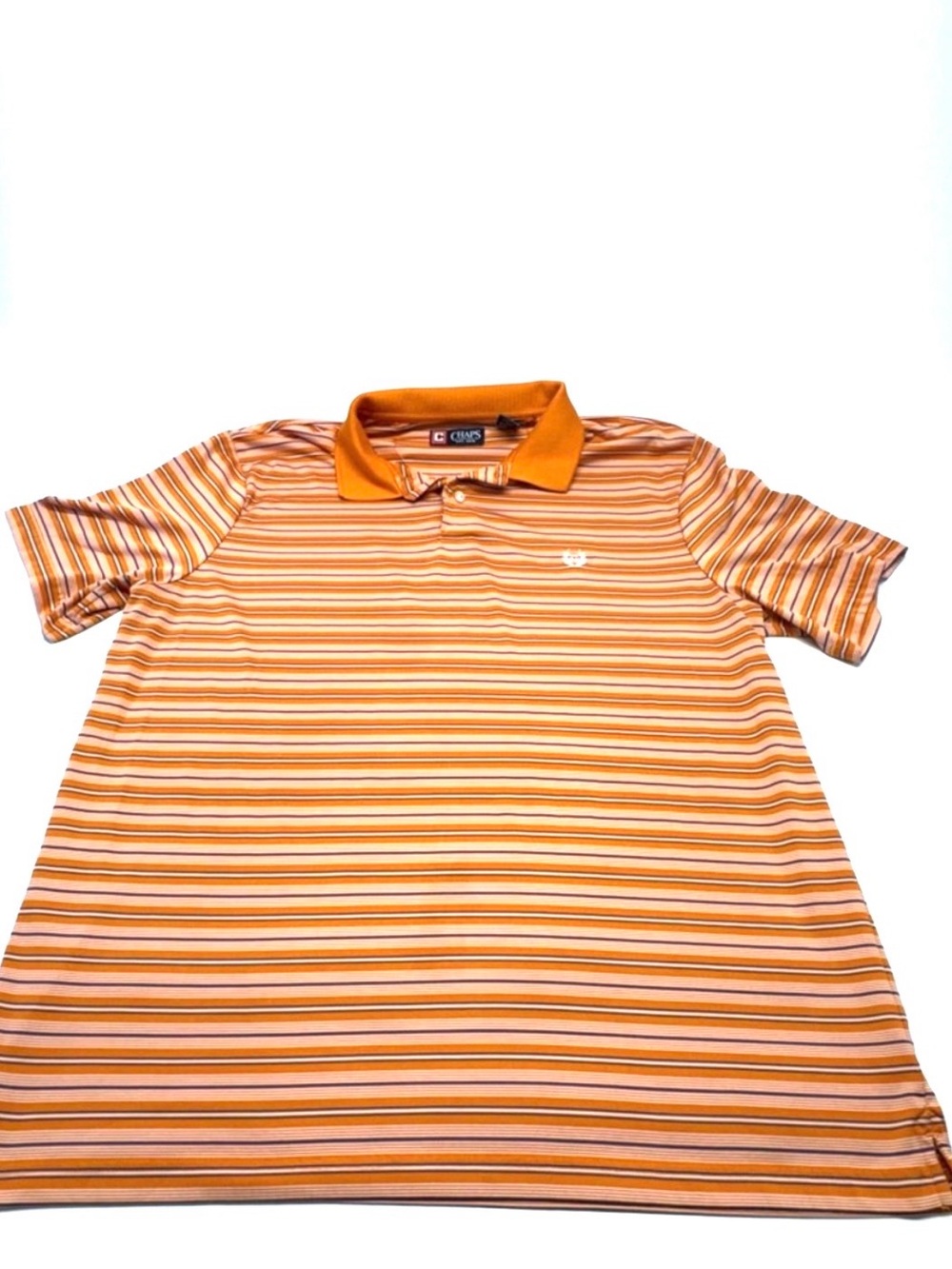 Chaps Orange Striped Short Sleeve Performance Polo Shirt Golf Men XL